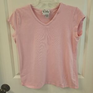 Lilly Pulitzer White Tag Women's V-Neck Cap Sleeve Pink Tee | Size M